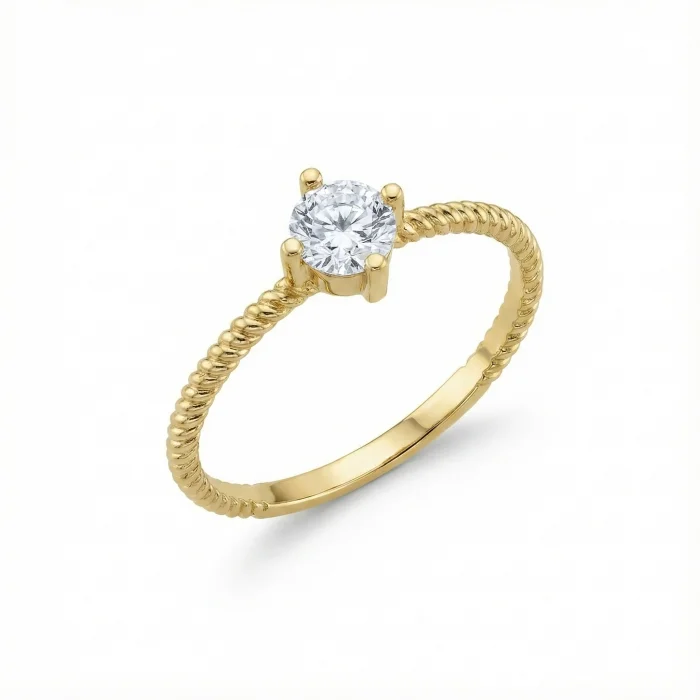 Burgu Model Tek Taş 14 Ayar Yüzük