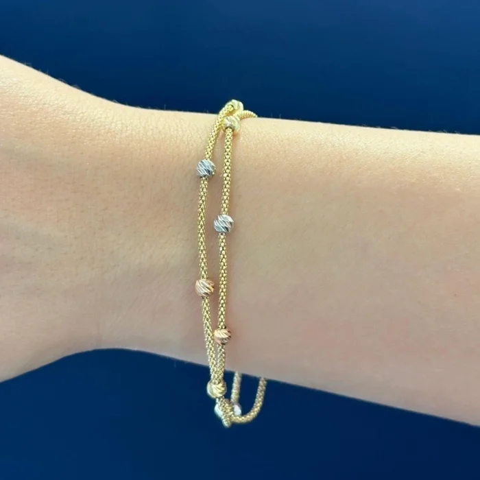 Çift Hasır Dorikalı 14 Ayar Altın Bileklik