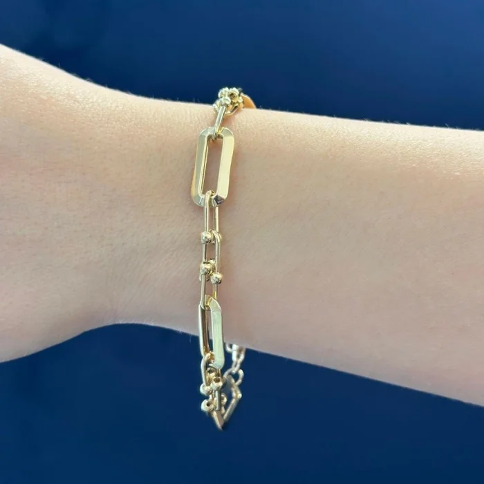 Çift Ataç Zincir Tfny 14 Ayar Altın Bileklik