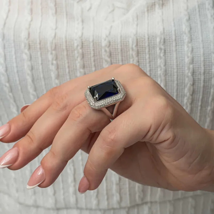 Gümüş Lacivert Zirkon Taşlı Kadın Yüzük