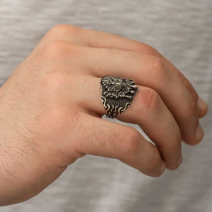Gümüş Osmanlı Devlet Armalı Erkek Yüzük