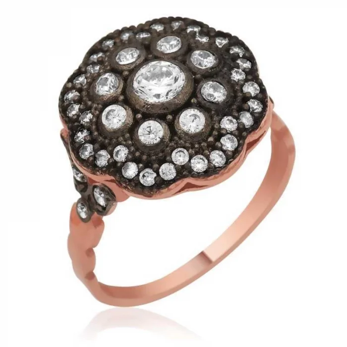 Gümüş Rose Elmas Montür Çiçek Bayan Yüzük