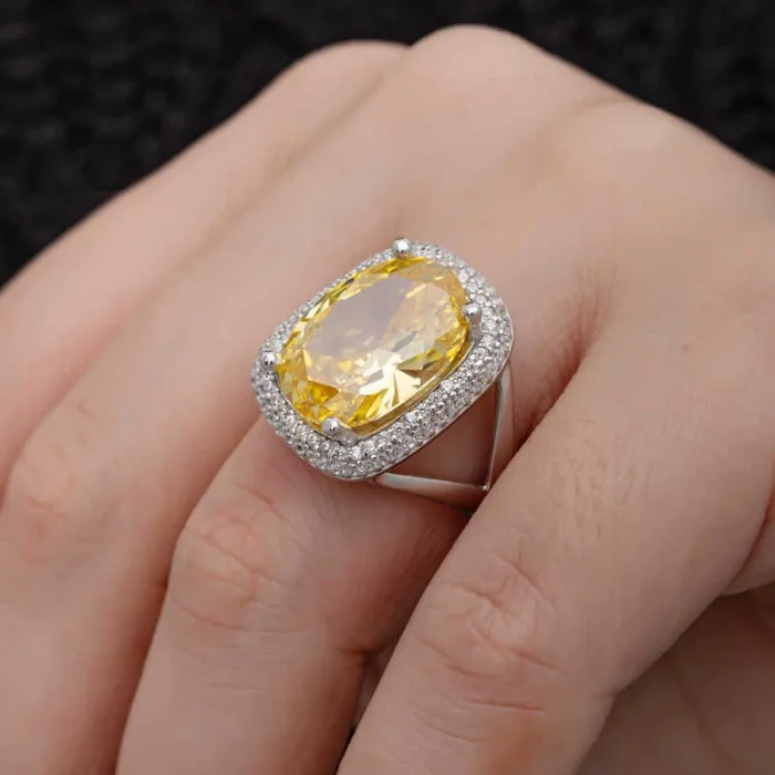 Gümüş Sitrin Taşlı Kare Kadın Yüzük