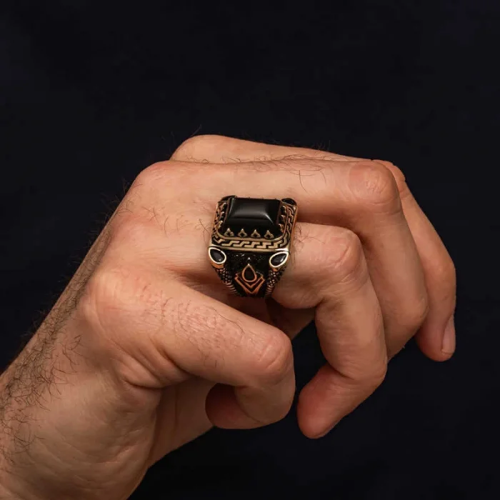 Gümüş Siyah Oniks Taşlı Erkek Yüzük