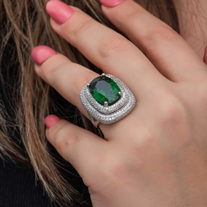 Gümüş Yeşil Zirkon Taşlı Kadın Yüzük