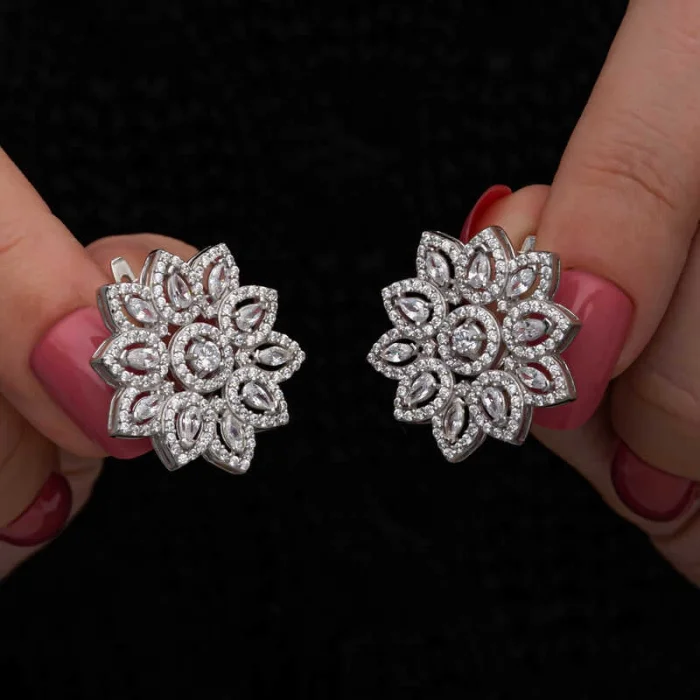 Gümüş Zirkon Taşlı Çiçek Kadın Set