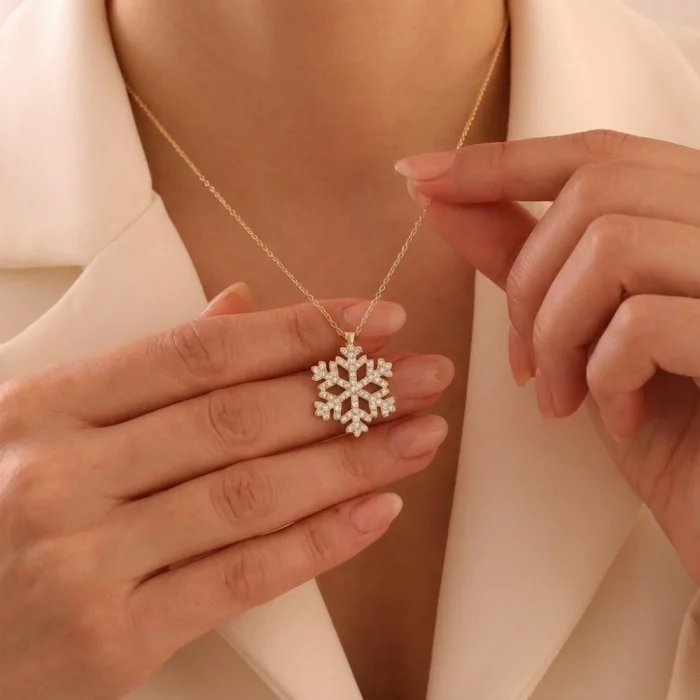 Kar Tanesi Tasarım 14 Ayar Kolye