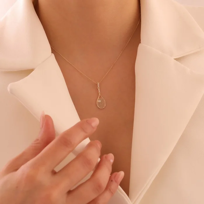 Tenis Raketi 14 Ayar Altın Kolye