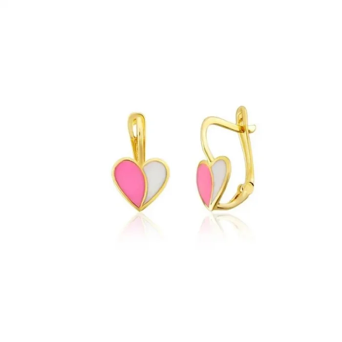 Pembe Beyaz Kalpli 14 Ayar Çocuk Küpesi