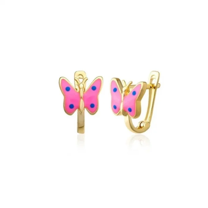 Pembe Kelebek 14 Ayar Çocuk Küpesi