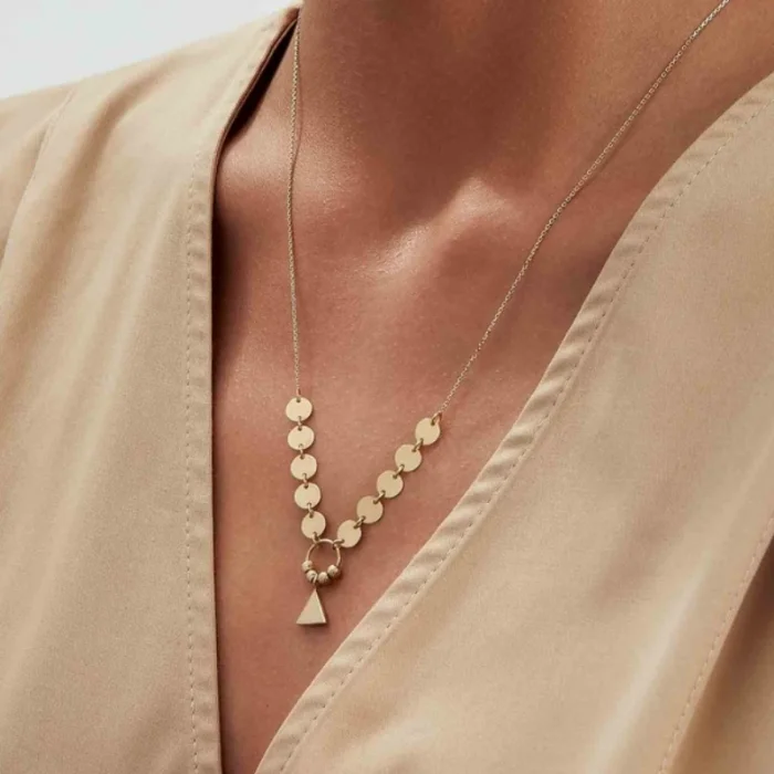 Pullu Modern 14 Ayar Altın Kolye