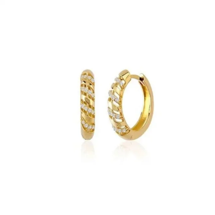 Taşlı Burma 14 Ayar Halka Küpe