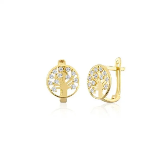 Taşlı Çınar Ağacı 14 Ayar Çocuk Küpesi