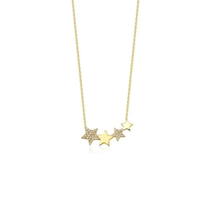 Taşlı Dört Yıldız Kolye 14 Ayar