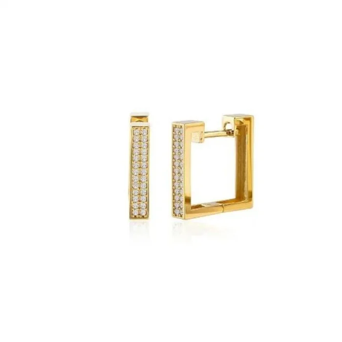 Taşlı Kare Halka 14 Ayar Küpe