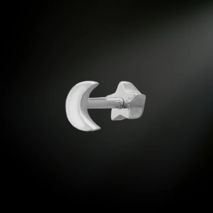 Tragus Ay Model 14 Ayar Beyaz Altın Küpe