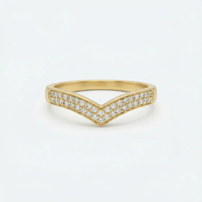 V Tasarım Taşlı 14 Ayar Yüzük