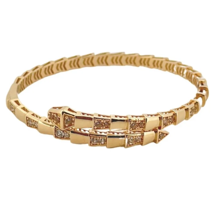 Yılan Figürlü Taşlı 14 Ayar Altın Kelepçe