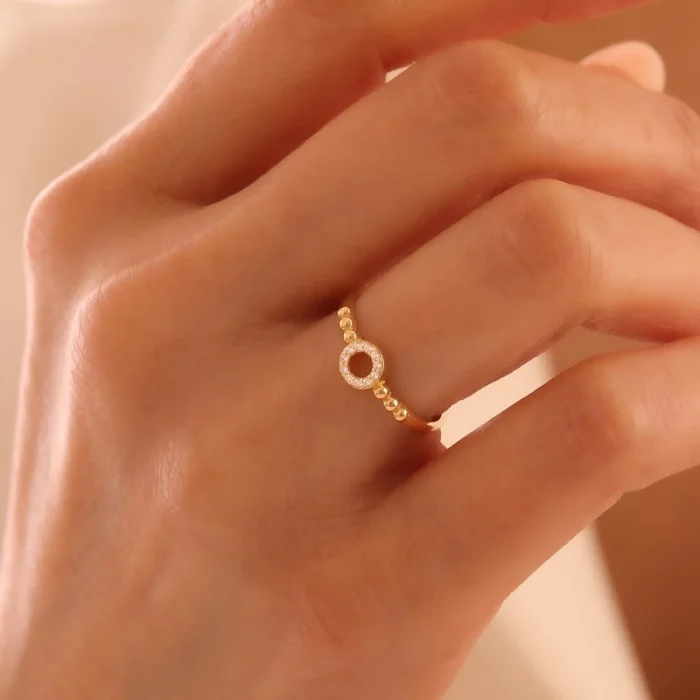 Yuvarlak Taşlı Minimal 14 Ayar Altın Yüzük