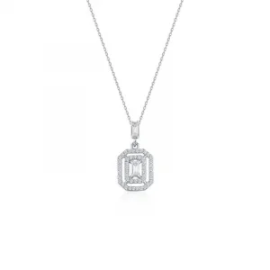 Beyaz Altın Baget Çerçeveli Kolye 14 Ayar