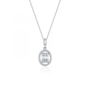 Beyaz Altın Oval Baget Kolye 14 Ayar