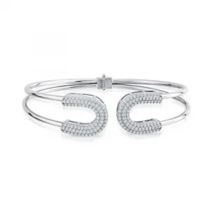 Beyaz Altın Taşlı Çengel 14 Ayar Kelepçe