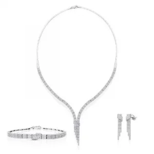 Beyaz Altın Üç Sıralı Sallantılı 14 Ayar Gelin Seti