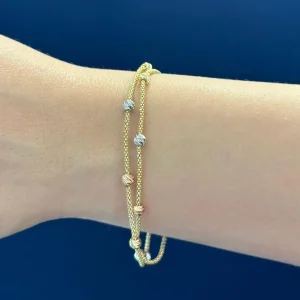 Çift Hasır Dorikalı 14 Ayar Altın Bileklik