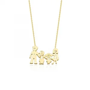 Dört Kişilik Aile Kolye Kolye 14 Ayar