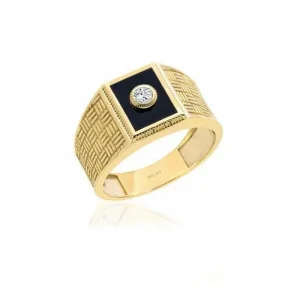 Erkek Taşlı Siyah Mineli 14 Ayar Erkek Yüzük