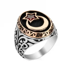 Gümüş Ay Yıldız Erkek Yüzük