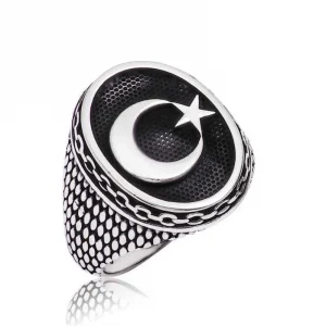 Gümüş Ay Yıldız Erkek Yüzük