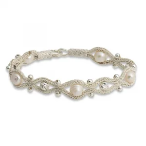 Gümüş İnci Kazaziye Örgü Bileklik