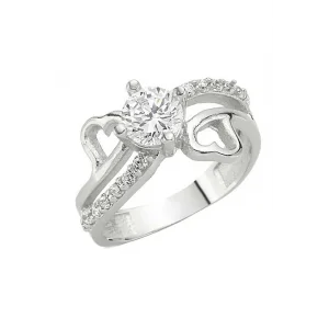 Gümüş Kalpli Tek Taş Bayan Yüzük