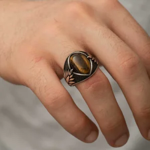 Gümüş Kaplangözü Taşlı İşlemeli Erkek Yüzük