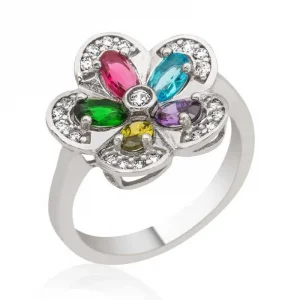 Gümüş Renkli Taşlı Çiçek Yüzük