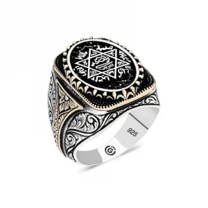 Gümüş Süleyman Mührü Oval Erkek Yüzük