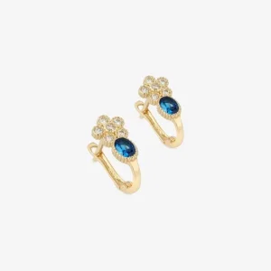 Mavi Taşlı Çiçek 14 Ayar Çocuk Küpesi