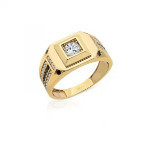 Modern Tek Taşlı 14 Ayar Erkek Yüzük