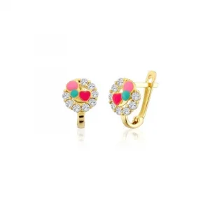 Renkli Taşlı 14 Ayar Çocuk Küpesi