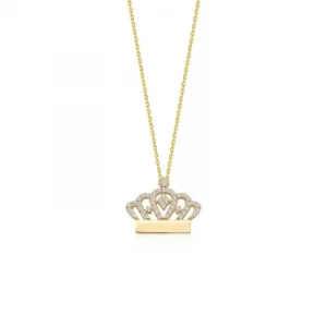 Taşlı Taç Modeli 14 Ayar Kolye