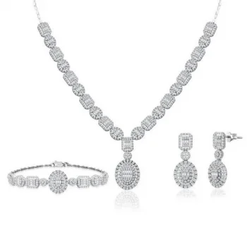 Beyaz Altın Baget Taşlı Tasarım 14 Ayar Set