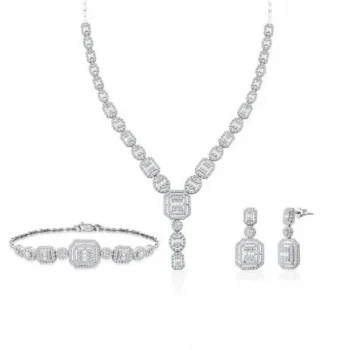 Beyaz Altın Swarovski Taşlı Baget 14 Ayar Set