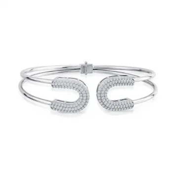 Beyaz Altın Taşlı Çengel 14 Ayar Kelepçe