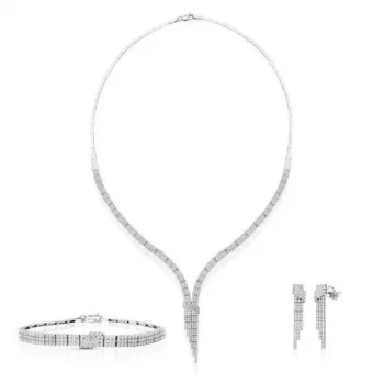 Beyaz Altın Üç Sıralı Sallantılı 14 Ayar Gelin Seti