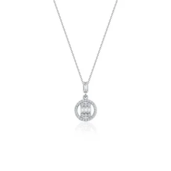 Beyaz Altın Yuvarlak Baget Kolye 14 Ayar