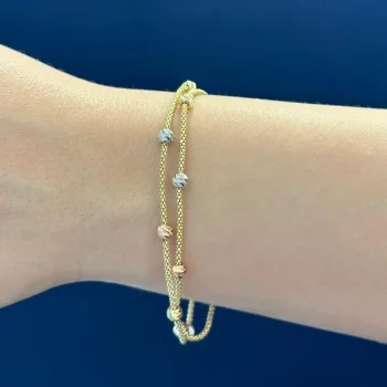 Çift Hasır Dorikalı 14 Ayar Altın Bileklik