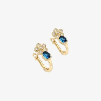 Mavi Taşlı Çiçek 14 Ayar Çocuk Küpesi