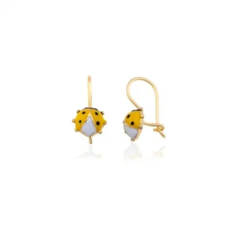 Sarı Uğur Böceği Çengelli 14 Ayar Çocuk Küpesi