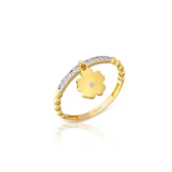 Taşlı Çiçek Sarkıt 14 Ayar Yüzük